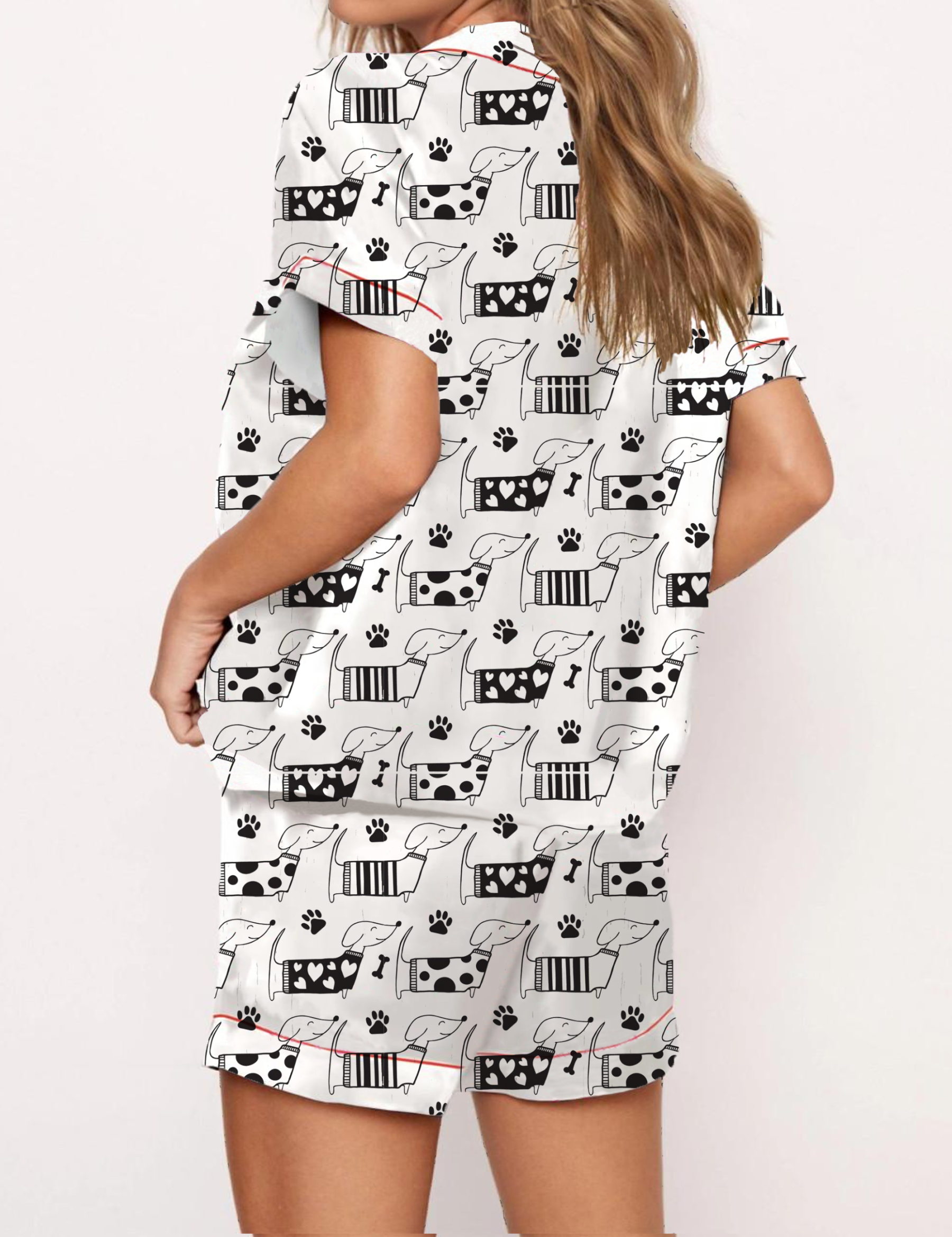 Abstract Dachshund Pattern Satin Pajama Short Set