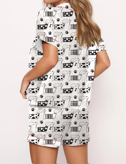 Abstract Dachshund Pattern Satin Pajama Short Set