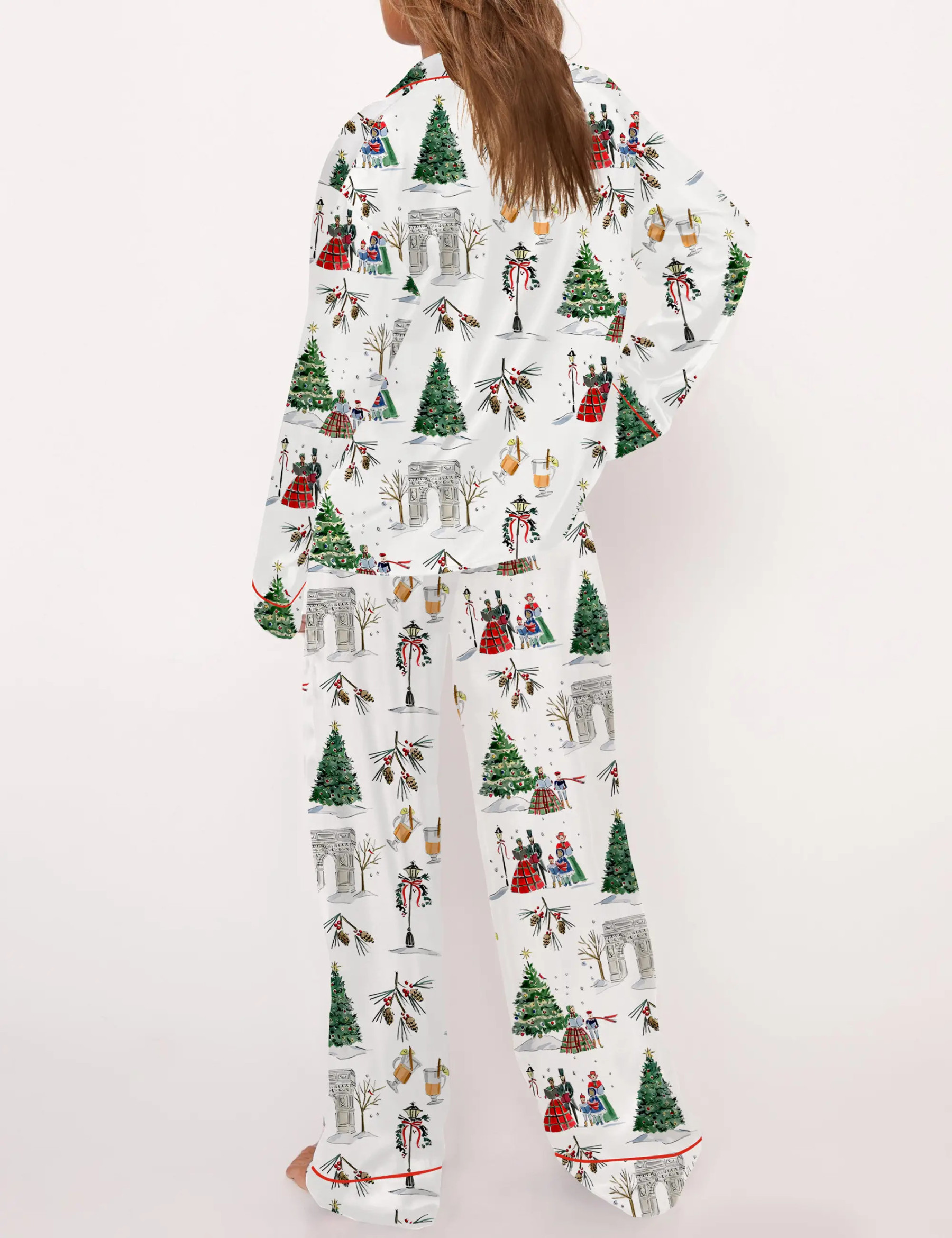 Watercolor Christmas Silky Satin Pajama Set For Women