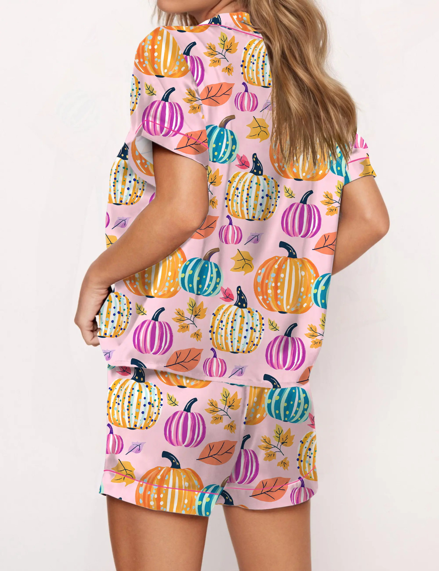 Fall Pumpkin Silky Satin Pajama Set For Women