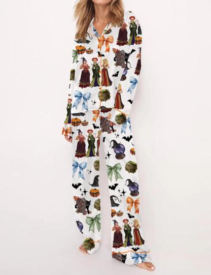 Retro Halloween Bad Witches Satin Pajama Set