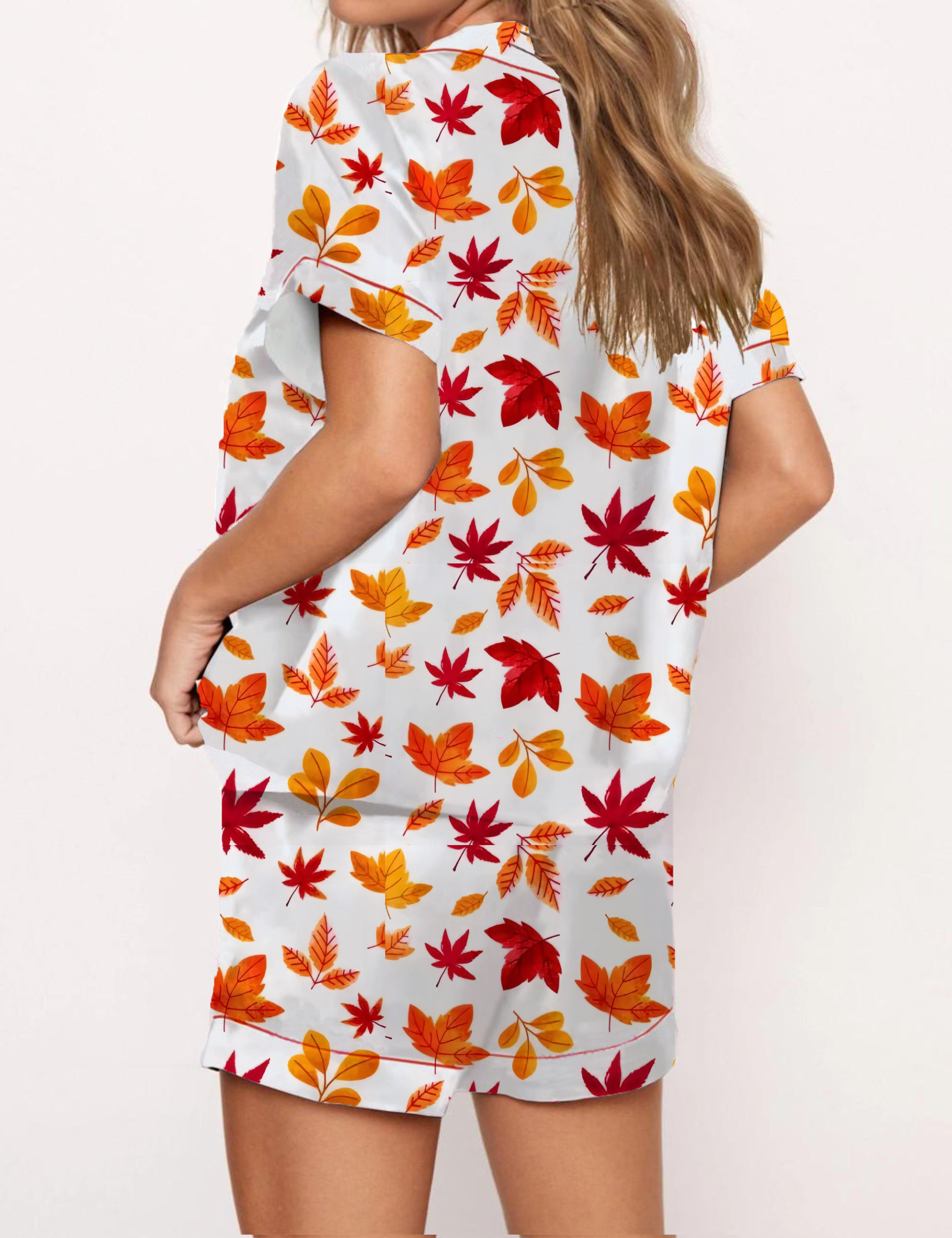 Leaves Pattern Satin Pajama Short Set
