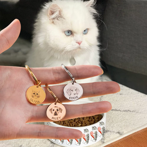 Personalized 1-4 Dog Cat Pet Photo Keyring with Engraved Name Memorial Birthday Gift for Pet Lover