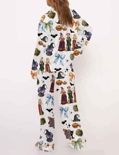 Retro Halloween Bad Witches Satin Pajama Set