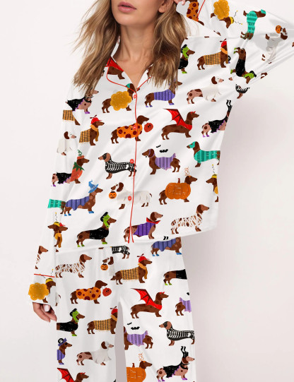 Halloween Dachshund Silky Satin Pajama Set For Women