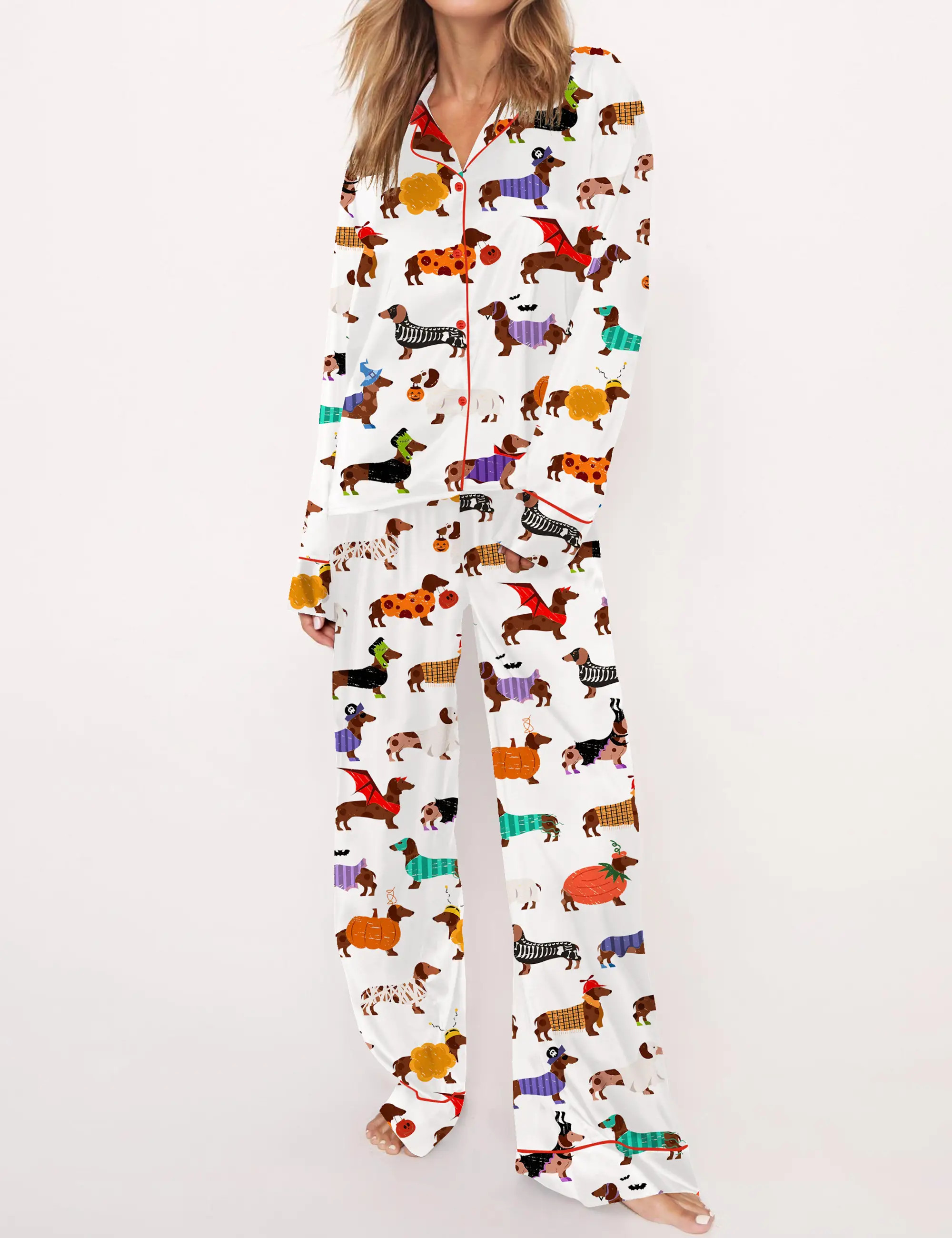 Halloween Dachshund Silky Satin Pajama Set For Women