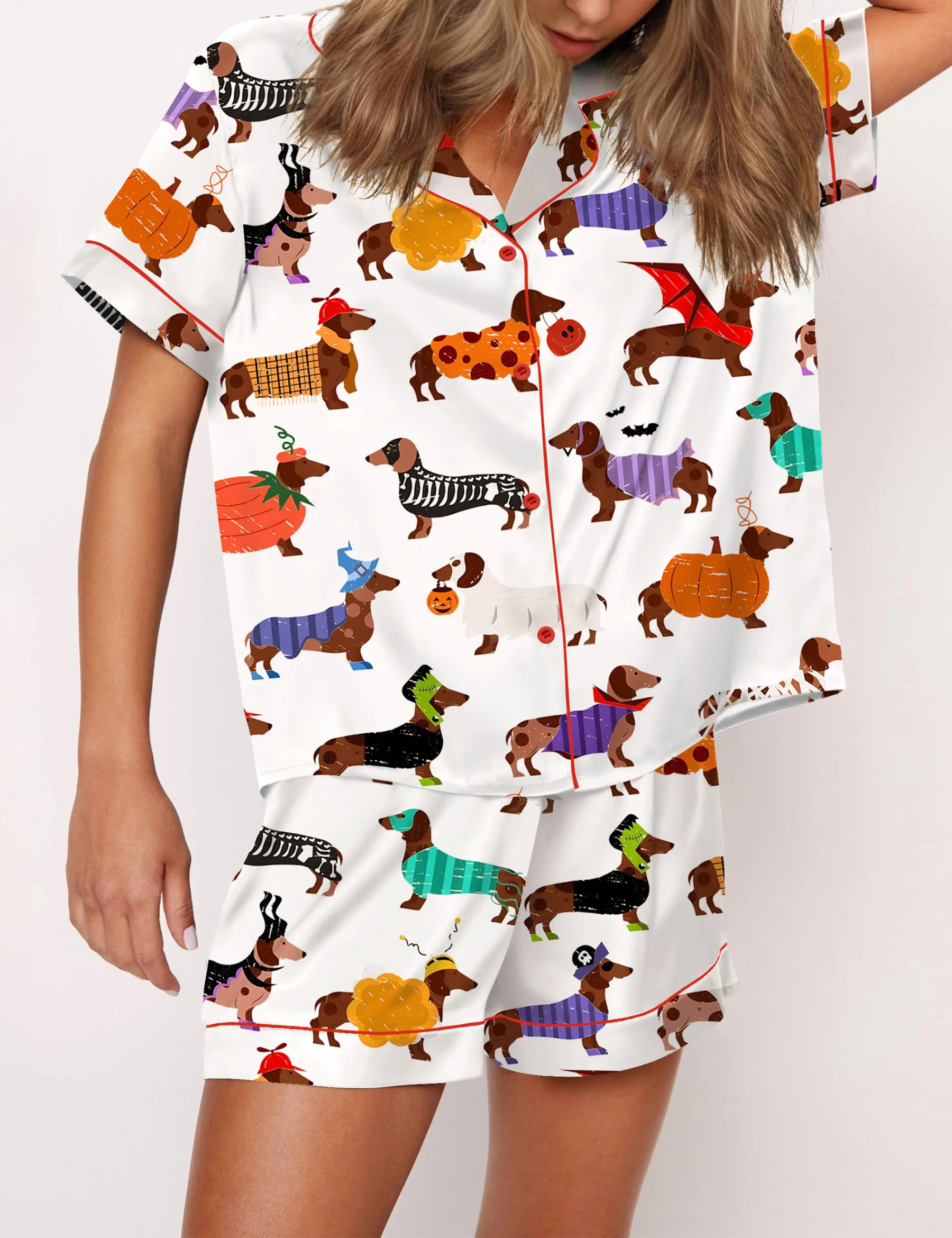 Halloween Dachshund Silky Satin Pajama Set For Women
