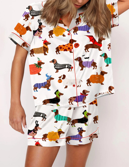 Halloween Dachshund Silky Satin Pajama Set For Women