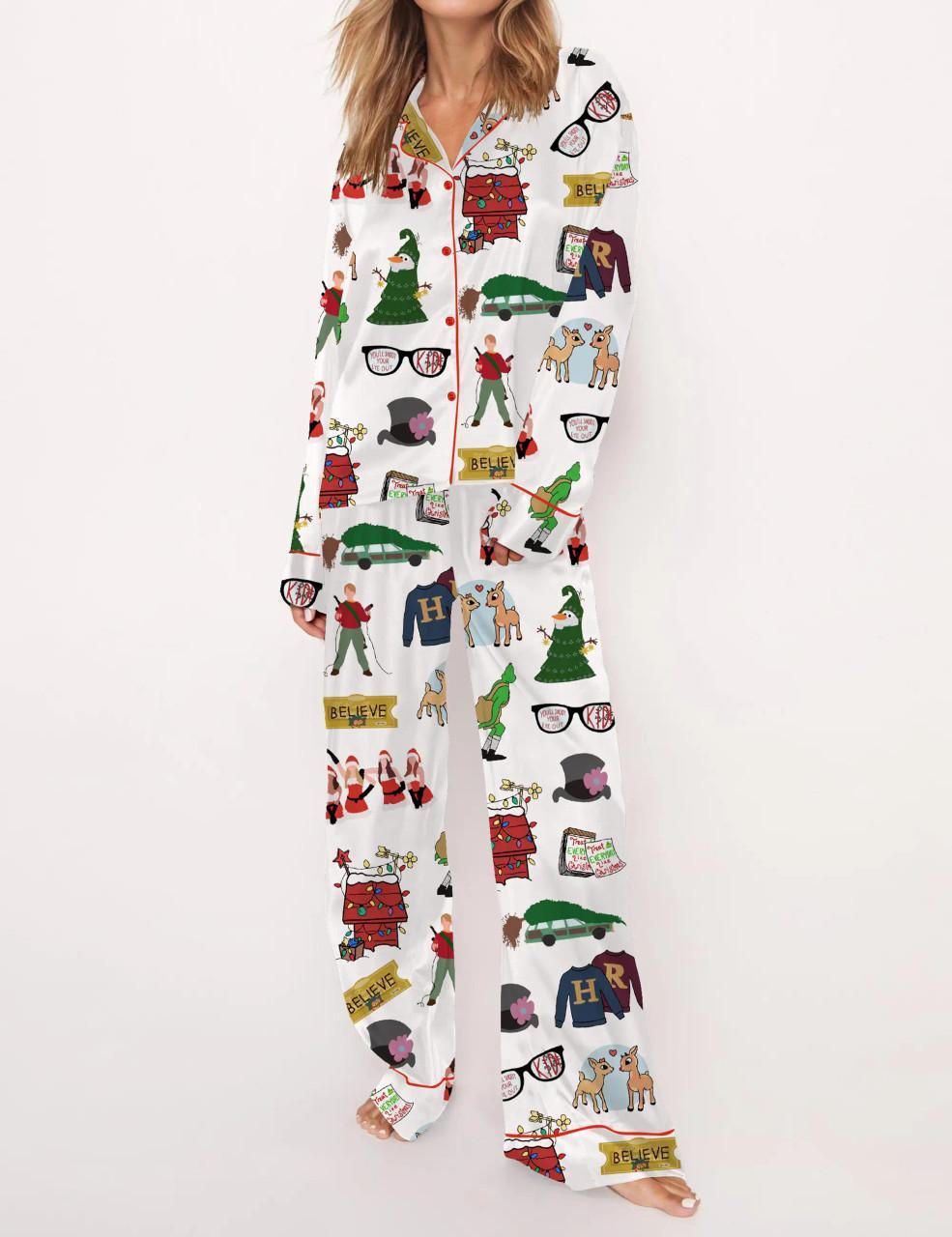 Christmas Classics Satin Pajama Set For Women