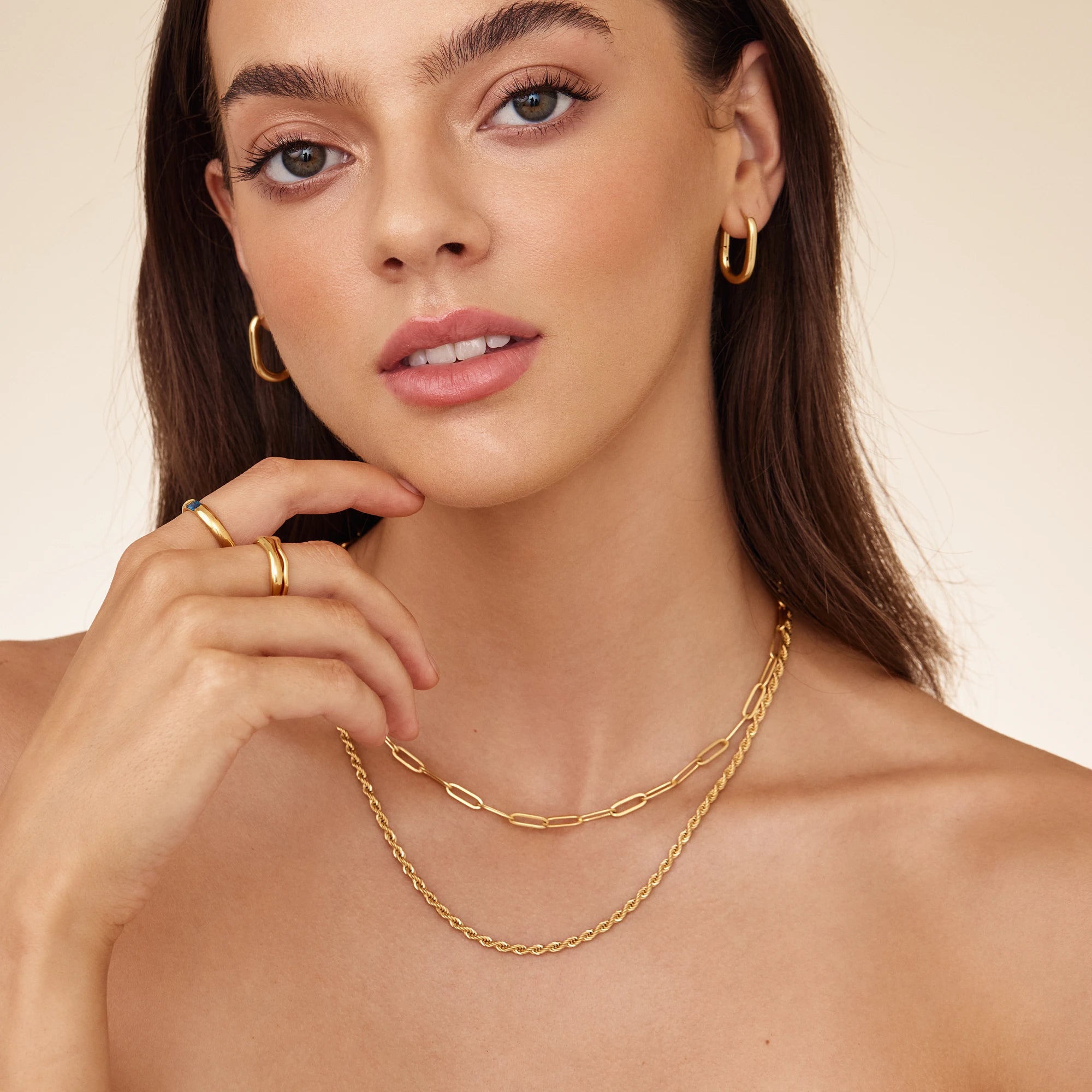 Paperclip & Drop Chain Layered Necklace