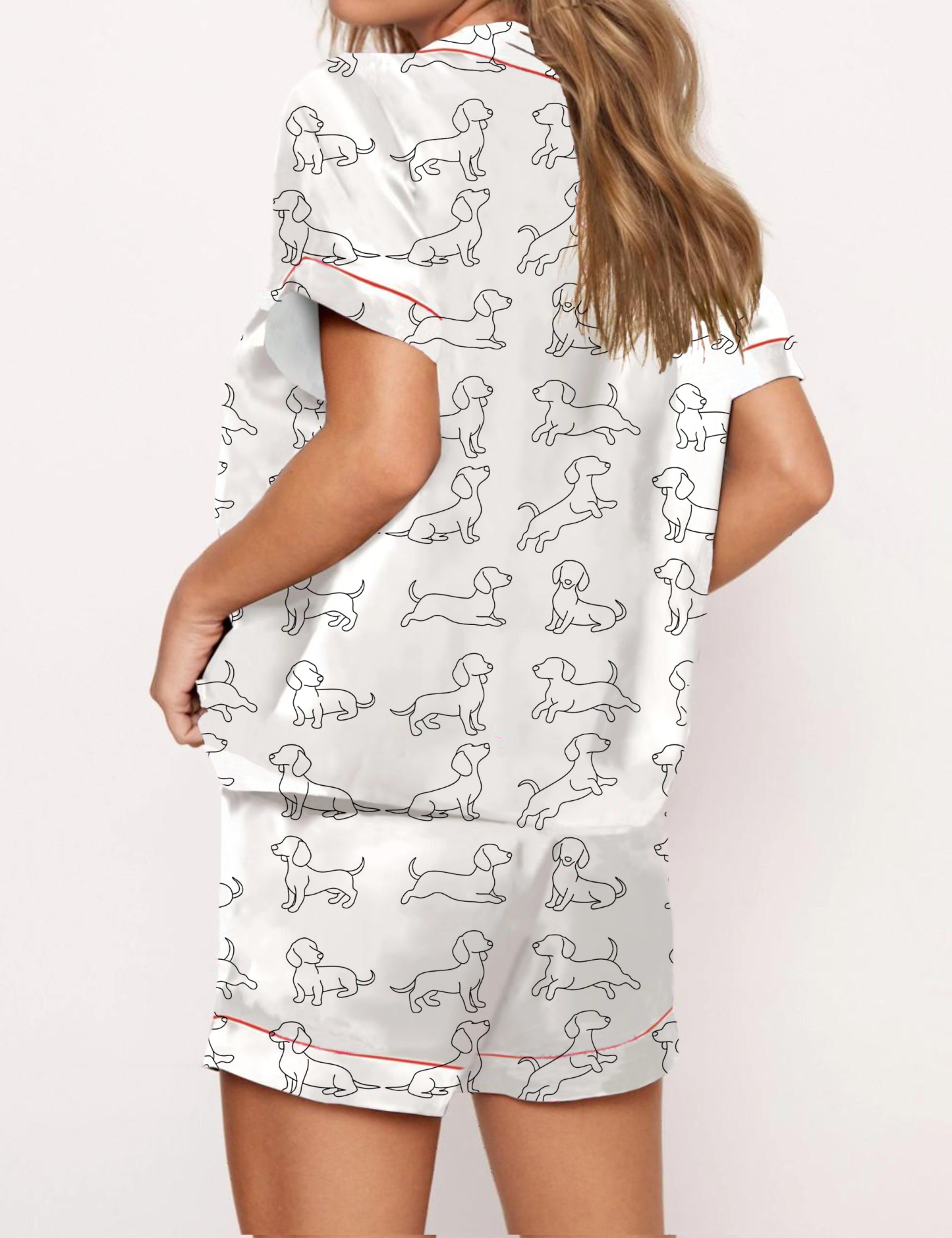 Abstract Dachshund Pattern Satin Pajama Short Set