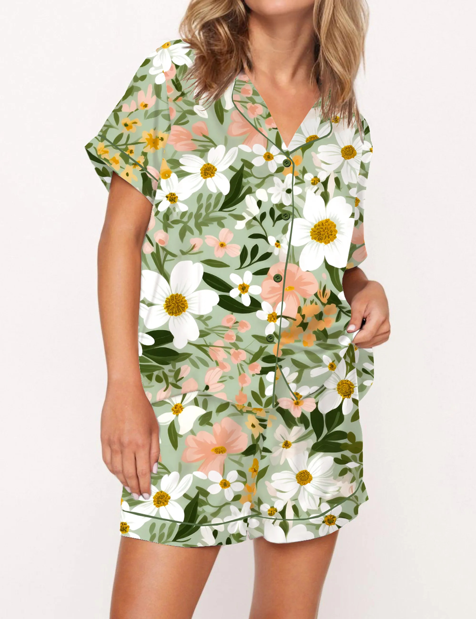 Floral Satin Pajama Set For Women