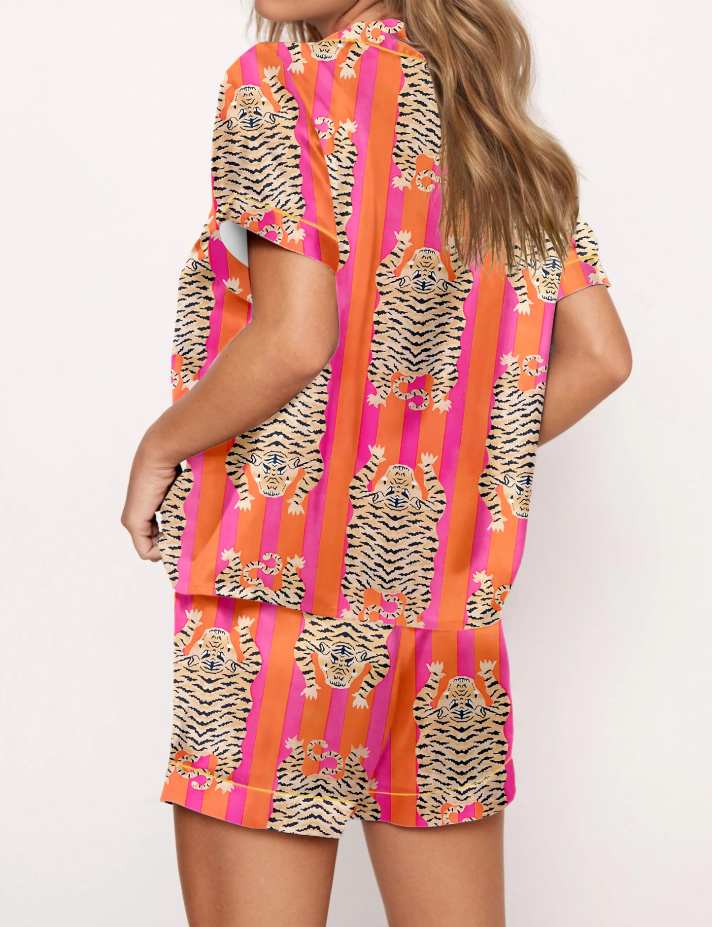 Tiger Print Silky Satin Pajama Set For Women