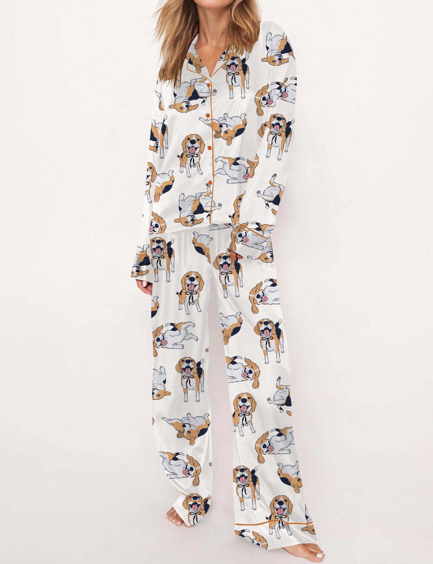 Beagle Silky Satin Pajama Set For Women