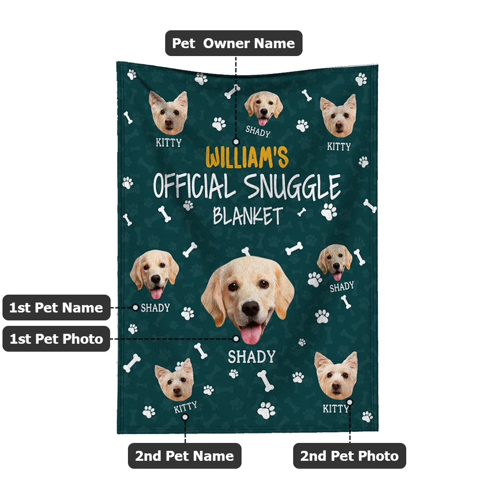 Personalized Multicolor Official Snuggle Dog Cat Photo Paw Print Soft Throw Blanket with Name Home Decor Birthday Christmas Gift for Pet Lovers