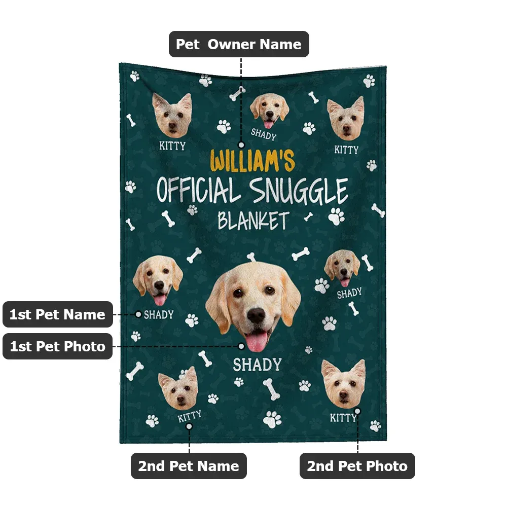 Personalized Multicolor Official Snuggle Dog Cat Photo Paw Print Soft Throw Blanket with Name Home Decor Birthday Christmas Gift for Pet Lovers