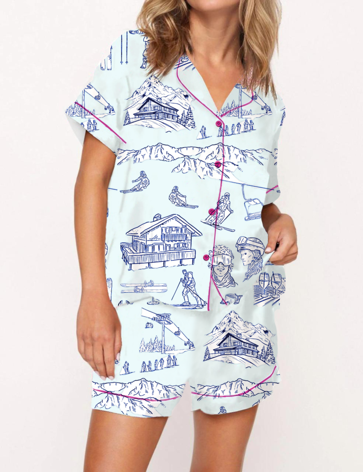 Après Ski Toile Silky Satin Pajama Short Set For Women
