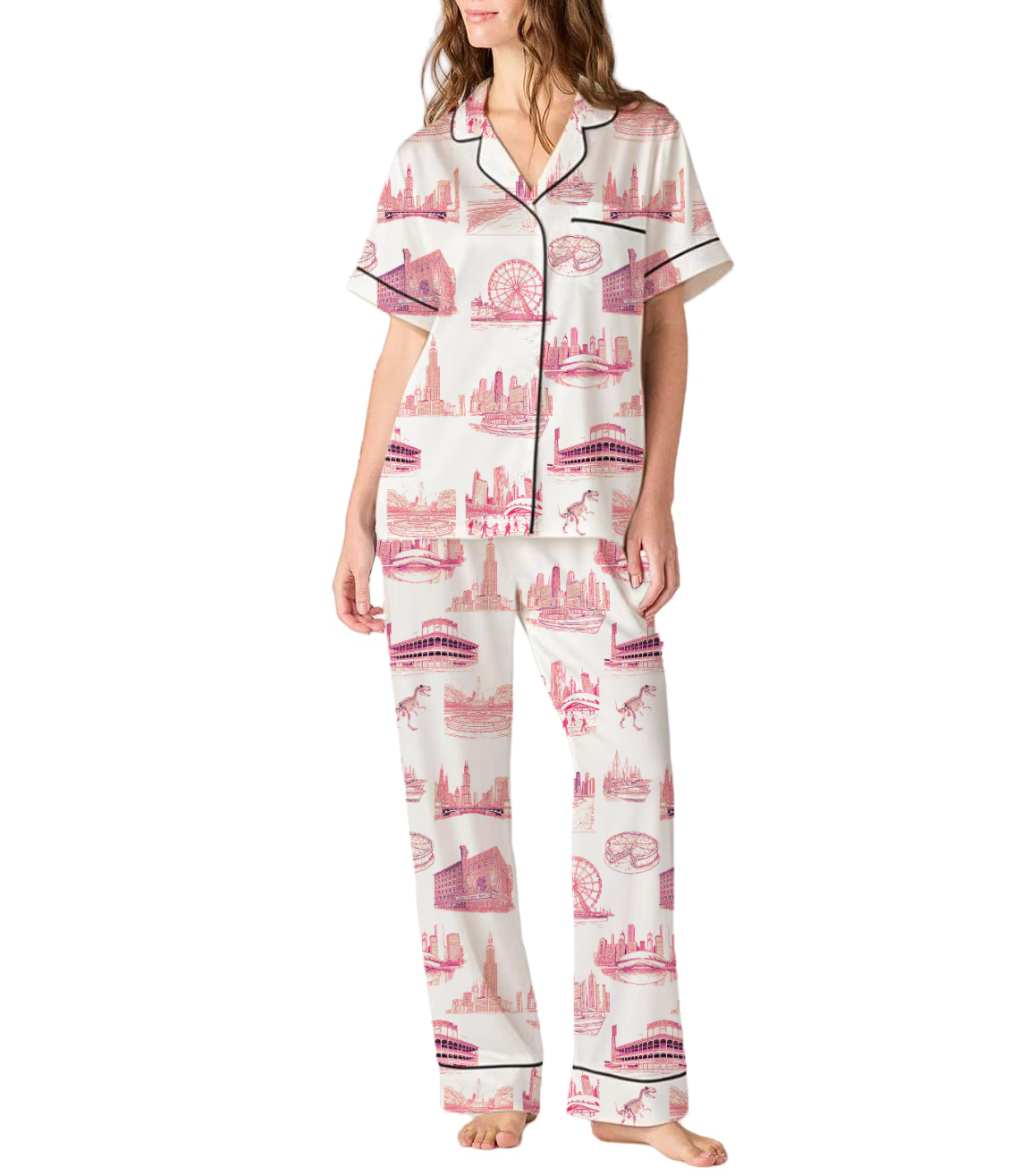Chicago Toile Silky Satin Pajama Pants Set For Women