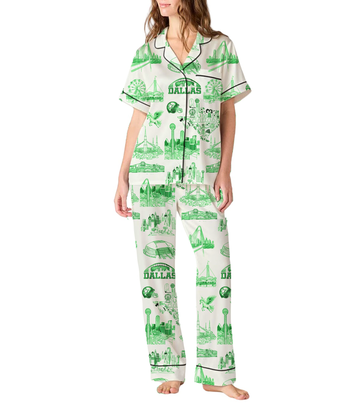 Dallas Toile Silky Satin Pajama Pants Set For Women