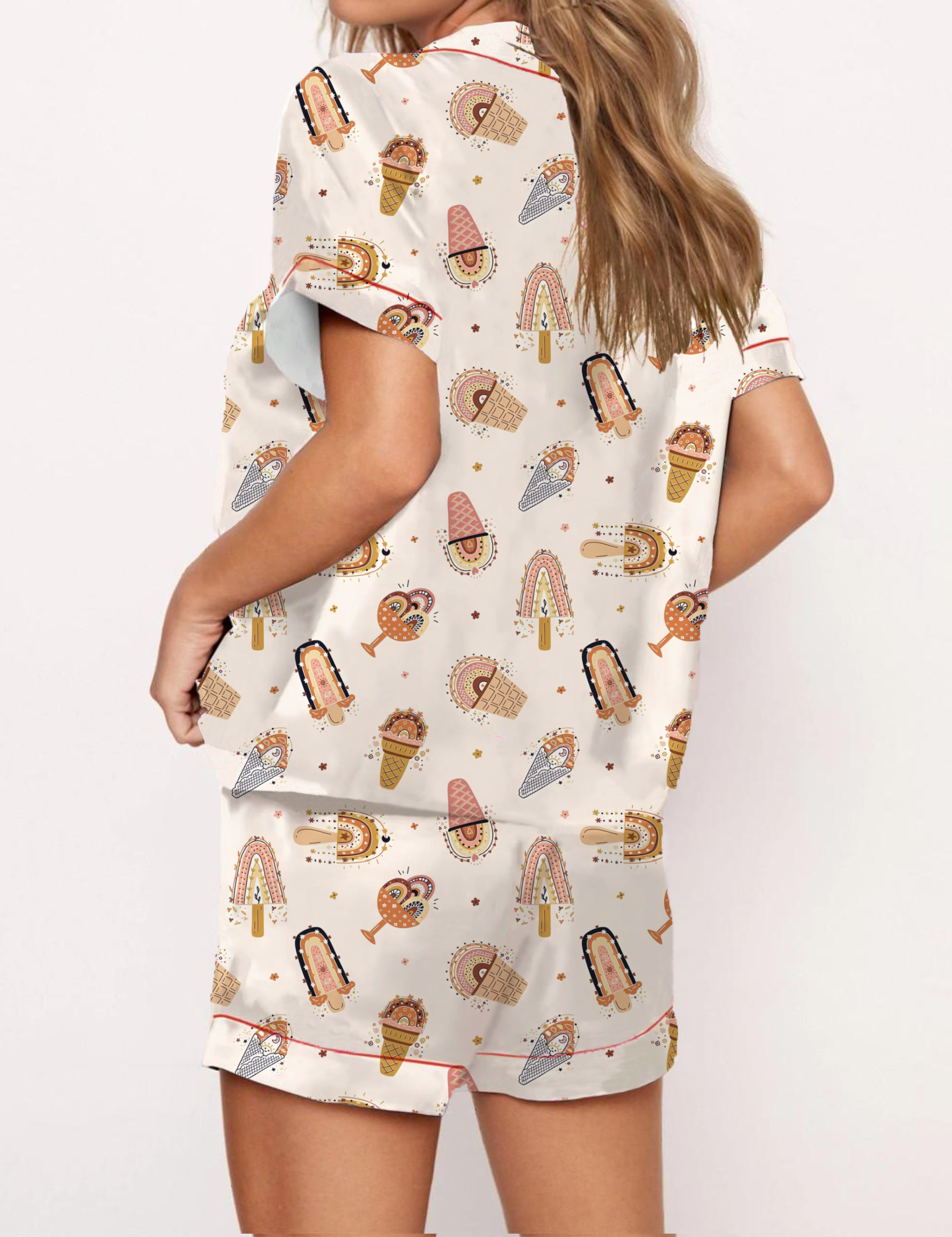  Ice - Cream Patterns Satin Pajama Short Set