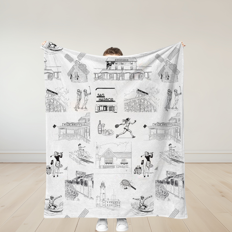 Personalized Hamptons Toile Traditional Soft Throw Blanket Birthday Gift