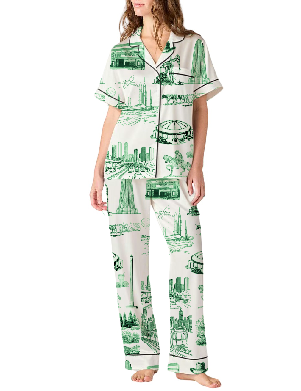 Houston Toile Silky Satin Pajama Pants Set For Women