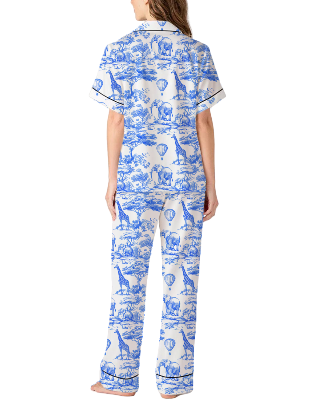 Animal Toile Silky Satin Pajama Pants Set For Women