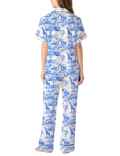 Animal Toile Silky Satin Pajama Pants Set For Women
