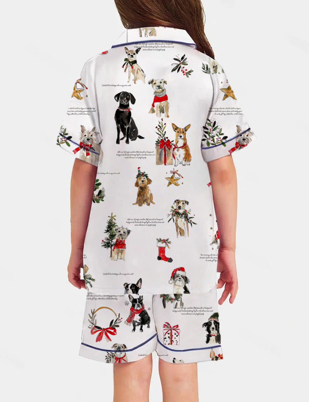 Christmas Holiday Dog Kid's Short Sleeve  Silky Satin Pajama Set 