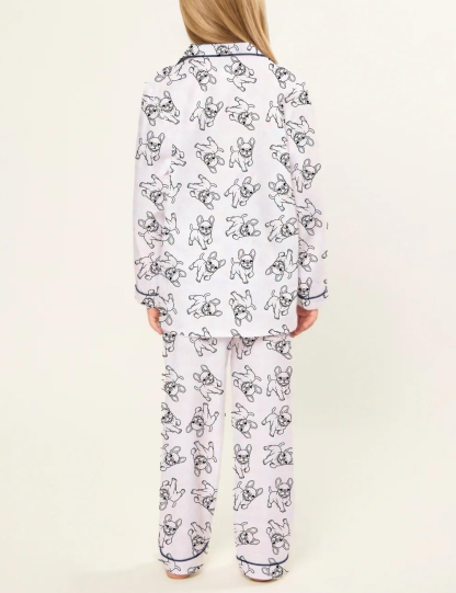 Cute French Bulldog Kid's Silky Satin Pajama Set 