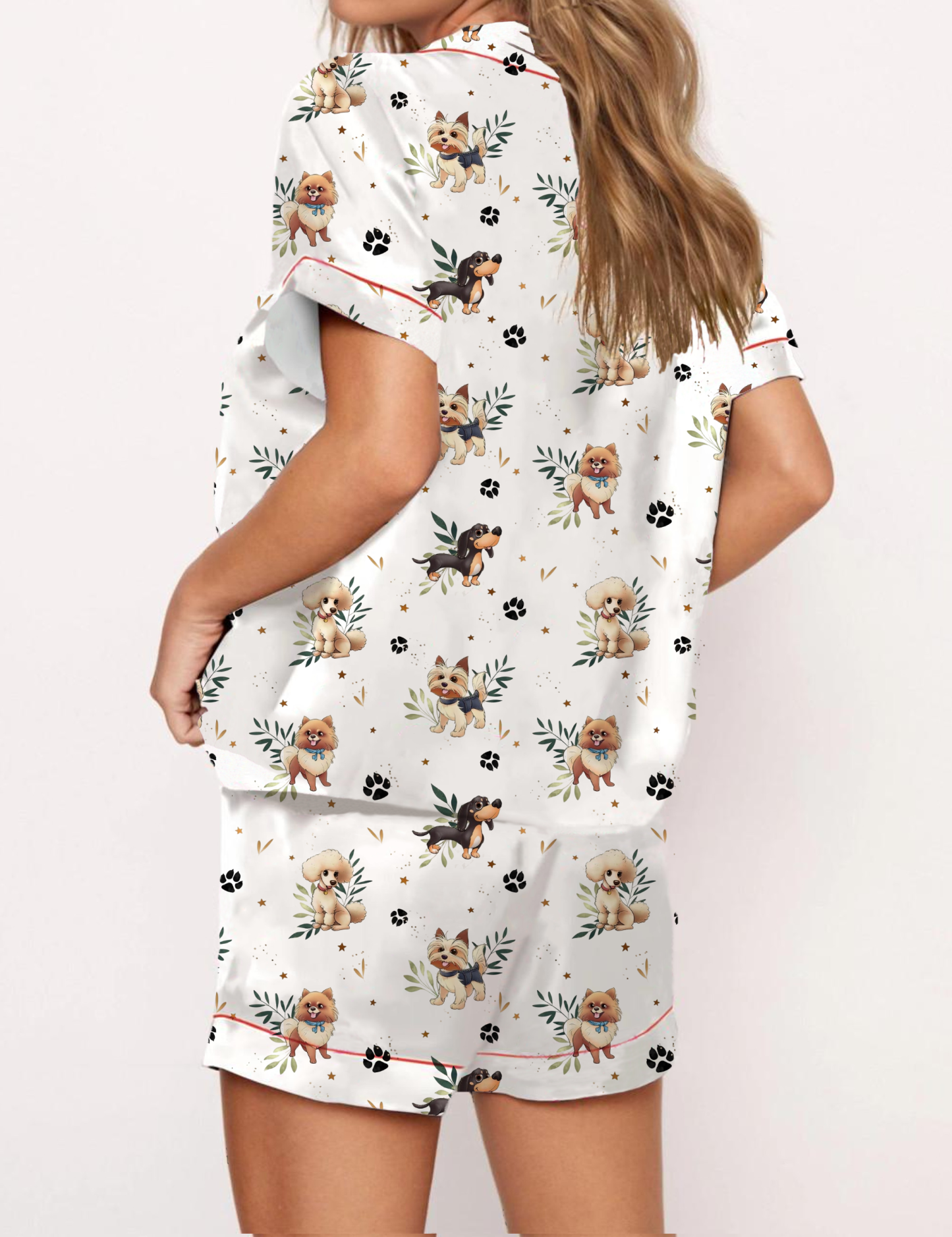 Dog and Paw Print Satin Pajama Short Set