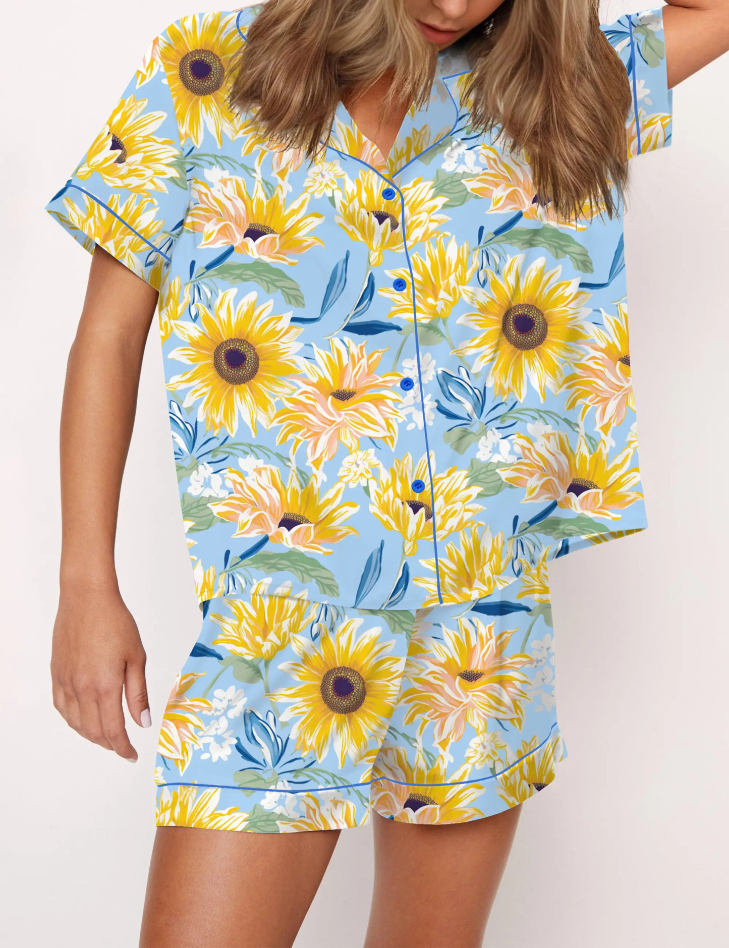 Sunflower Silky Satin Pajama Set For Women
