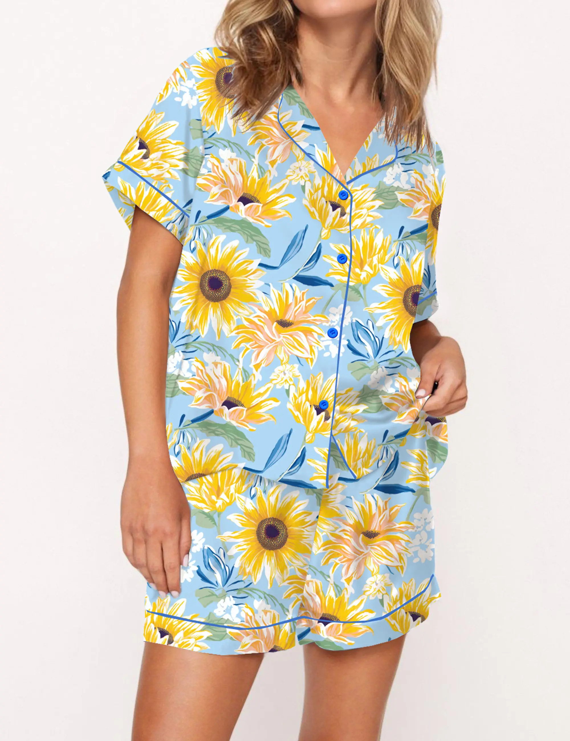 Sunflower Silky Satin Pajama Set For Women