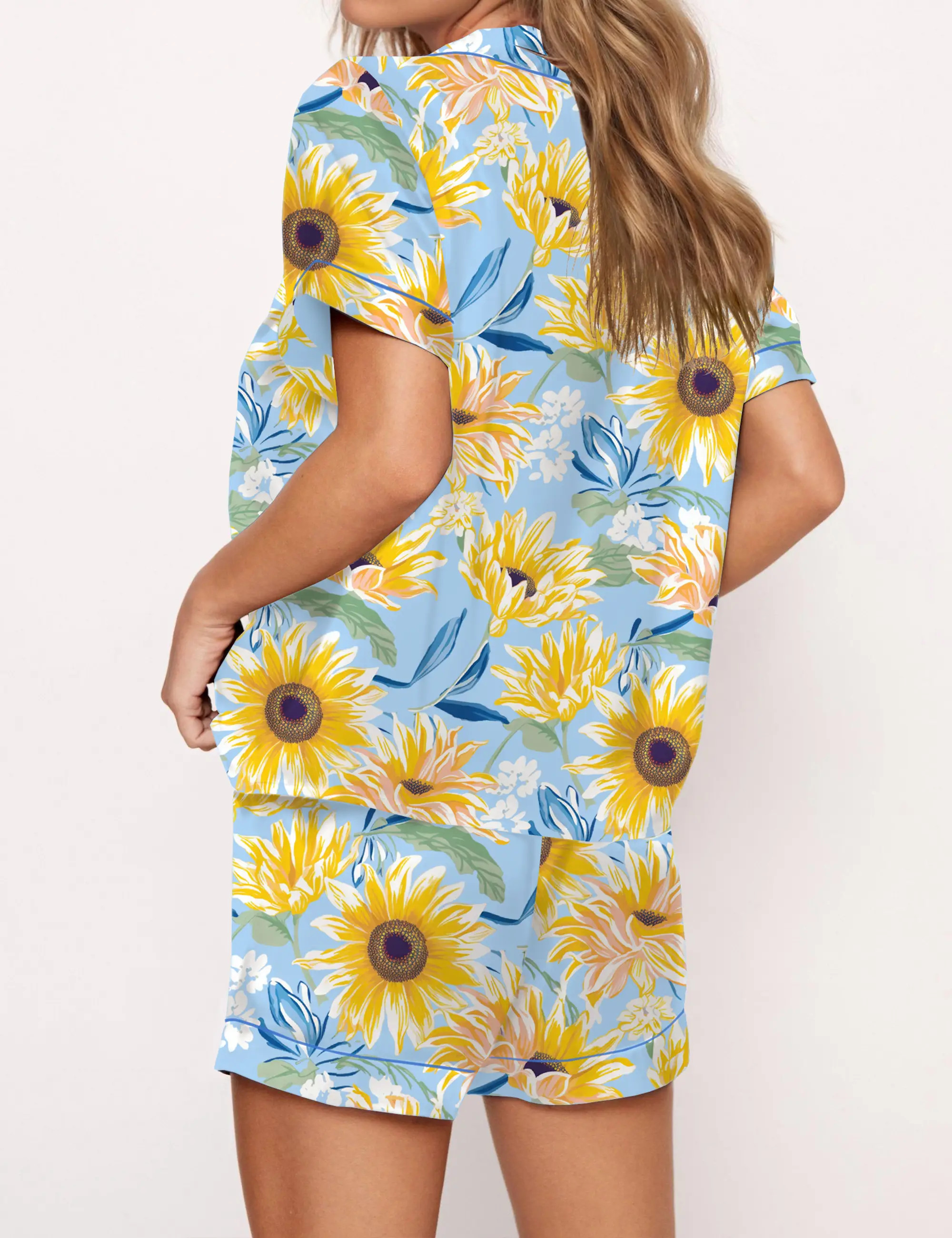 Sunflower Silky Satin Pajama Set For Women