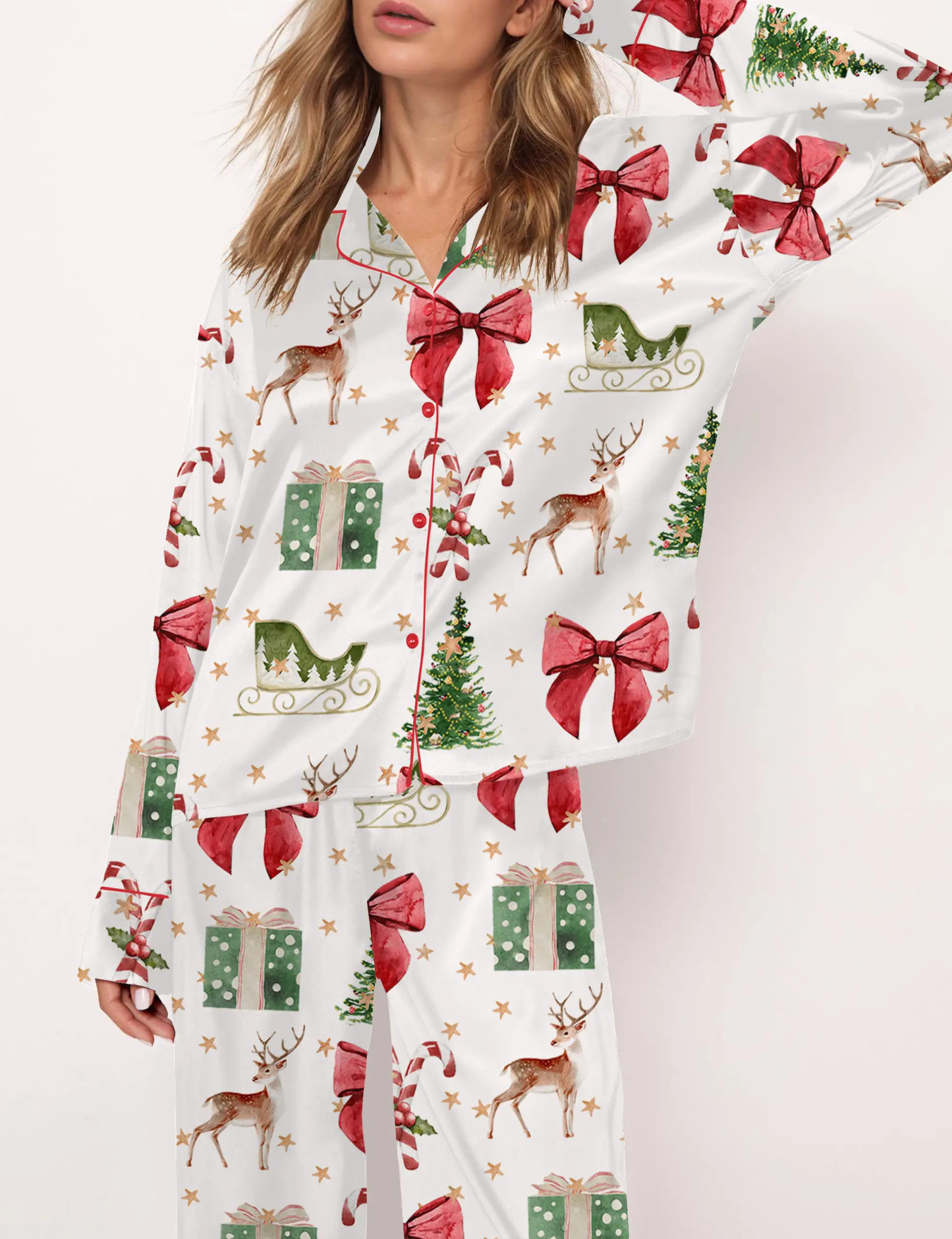 Coquette Christmas Holiday Satin Pajama Set
