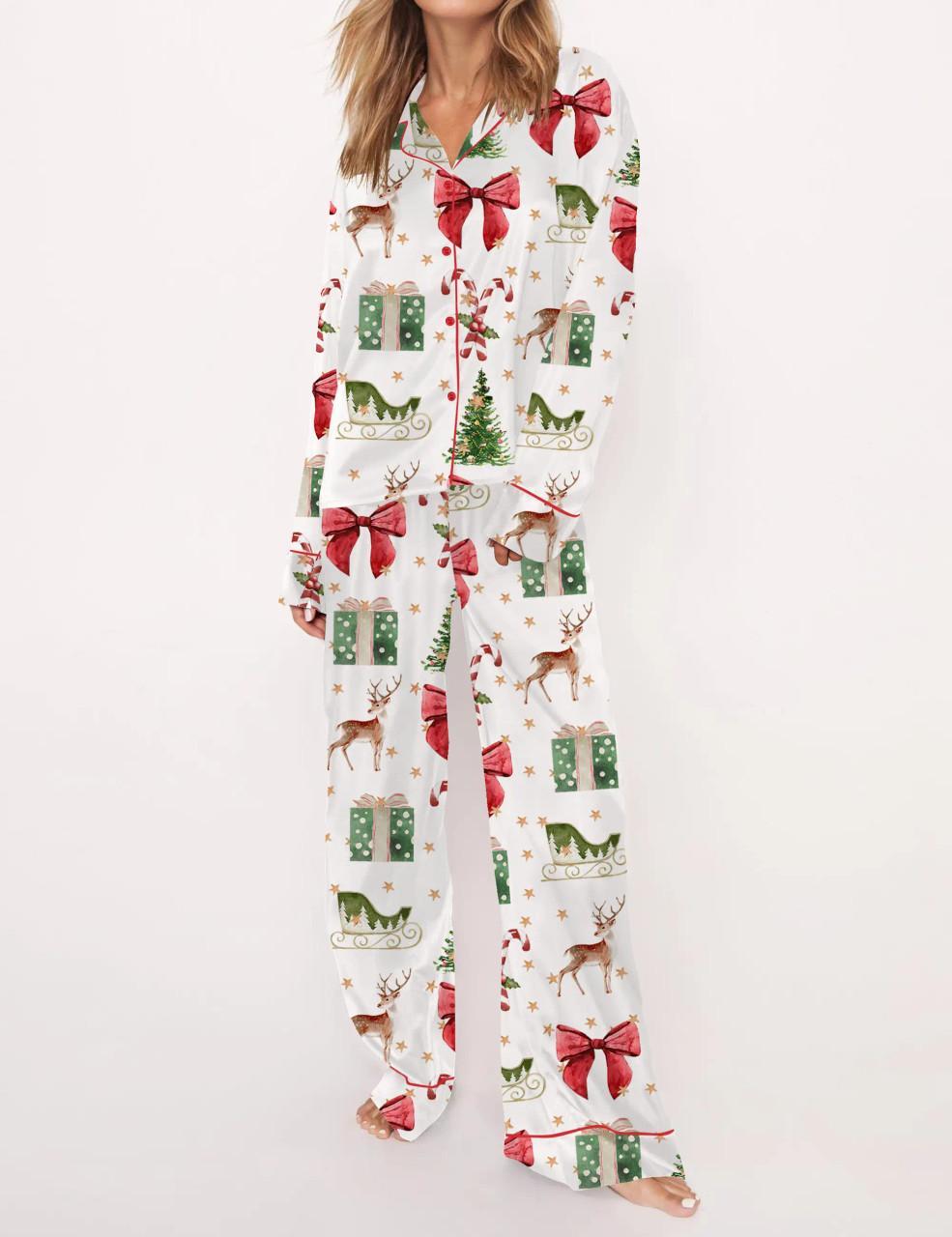 Coquette Christmas Holiday Satin Pajama Set