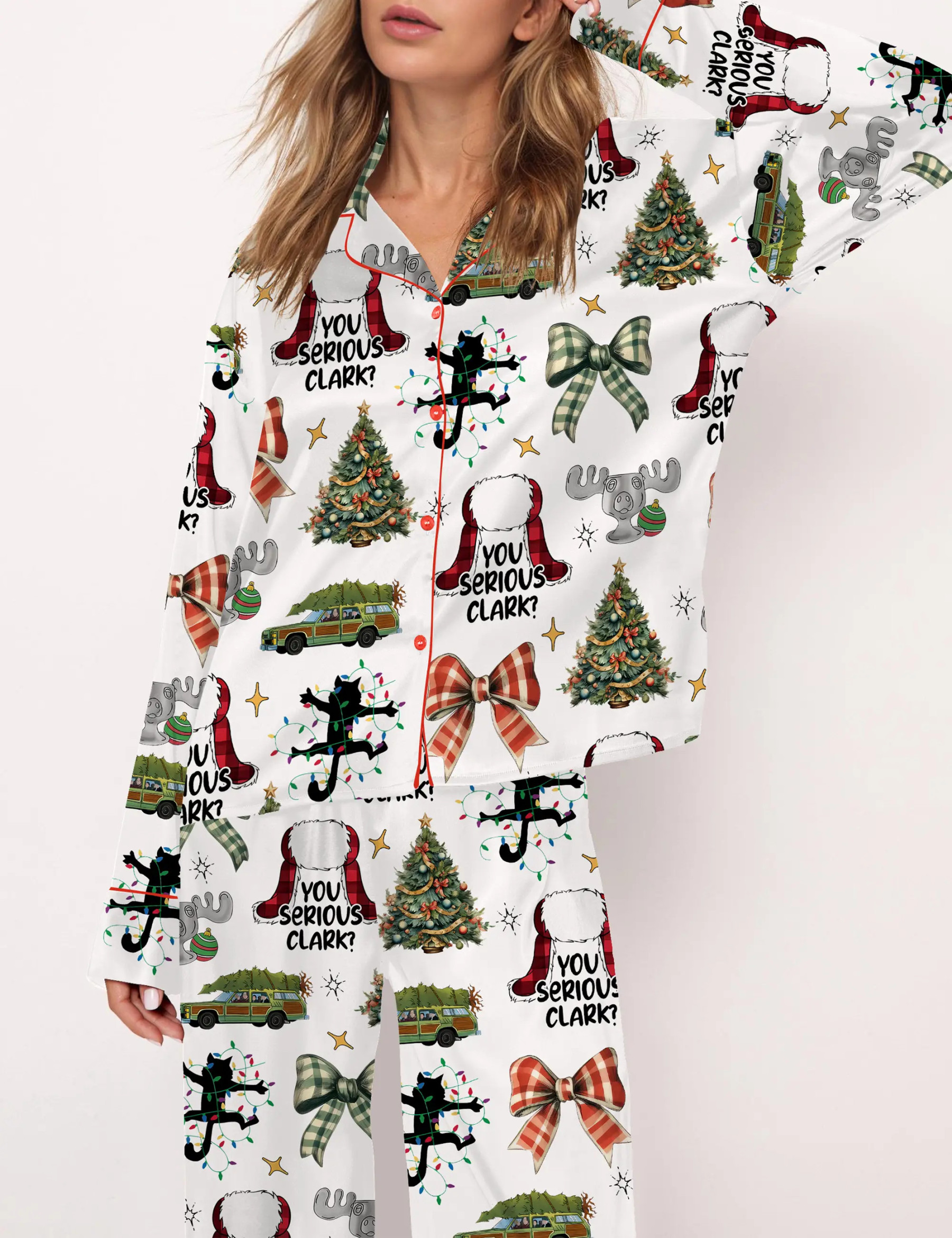 You Serious Clark Christmas Silky Satin Pajama Set For Women