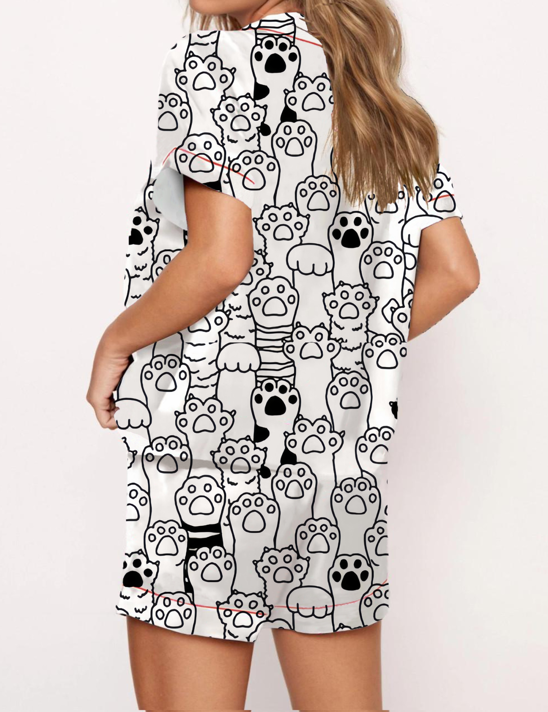 Paw Print Daily Wear Satin Pajama Short Set