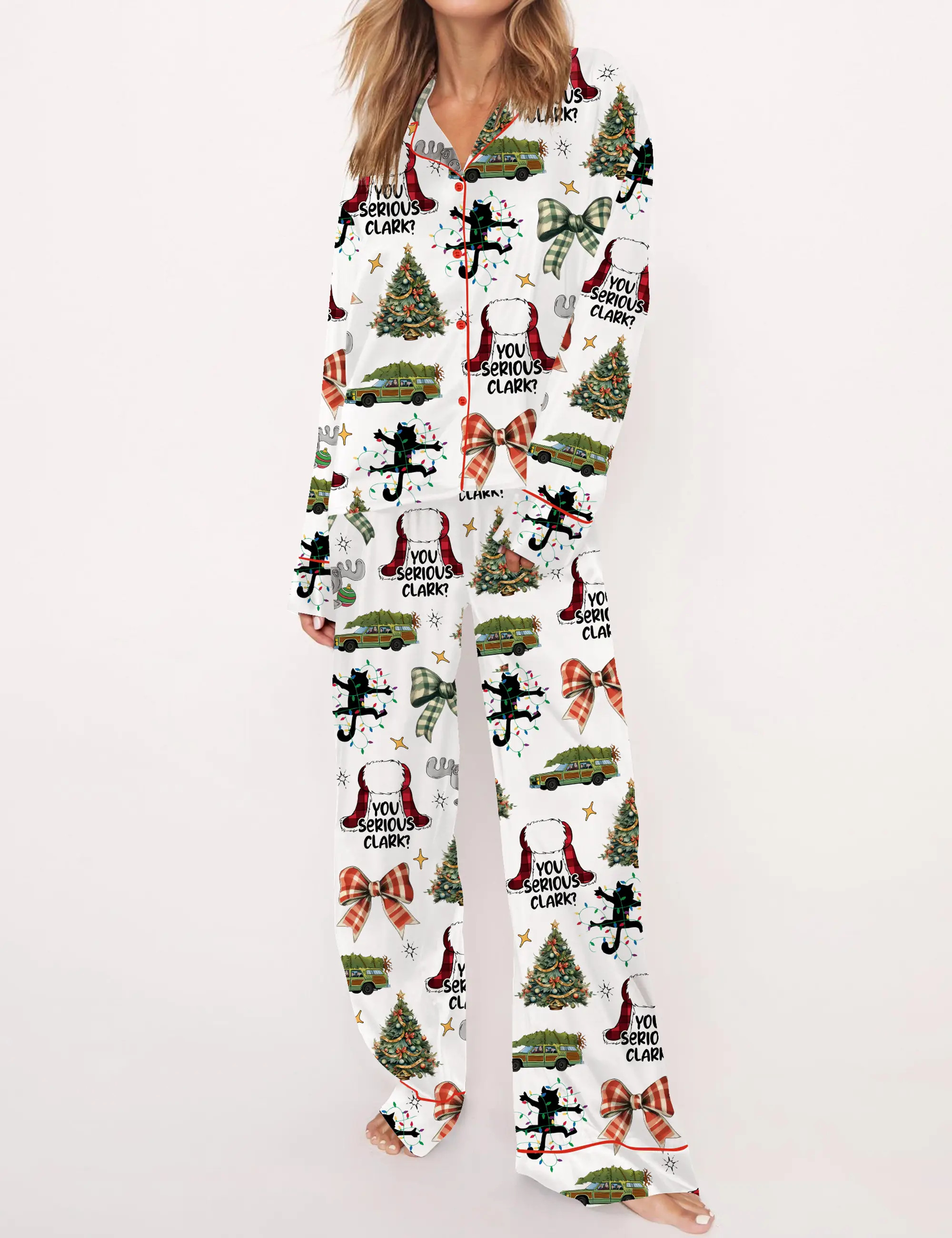You Serious Clark Christmas Silky Satin Pajama Set For Women