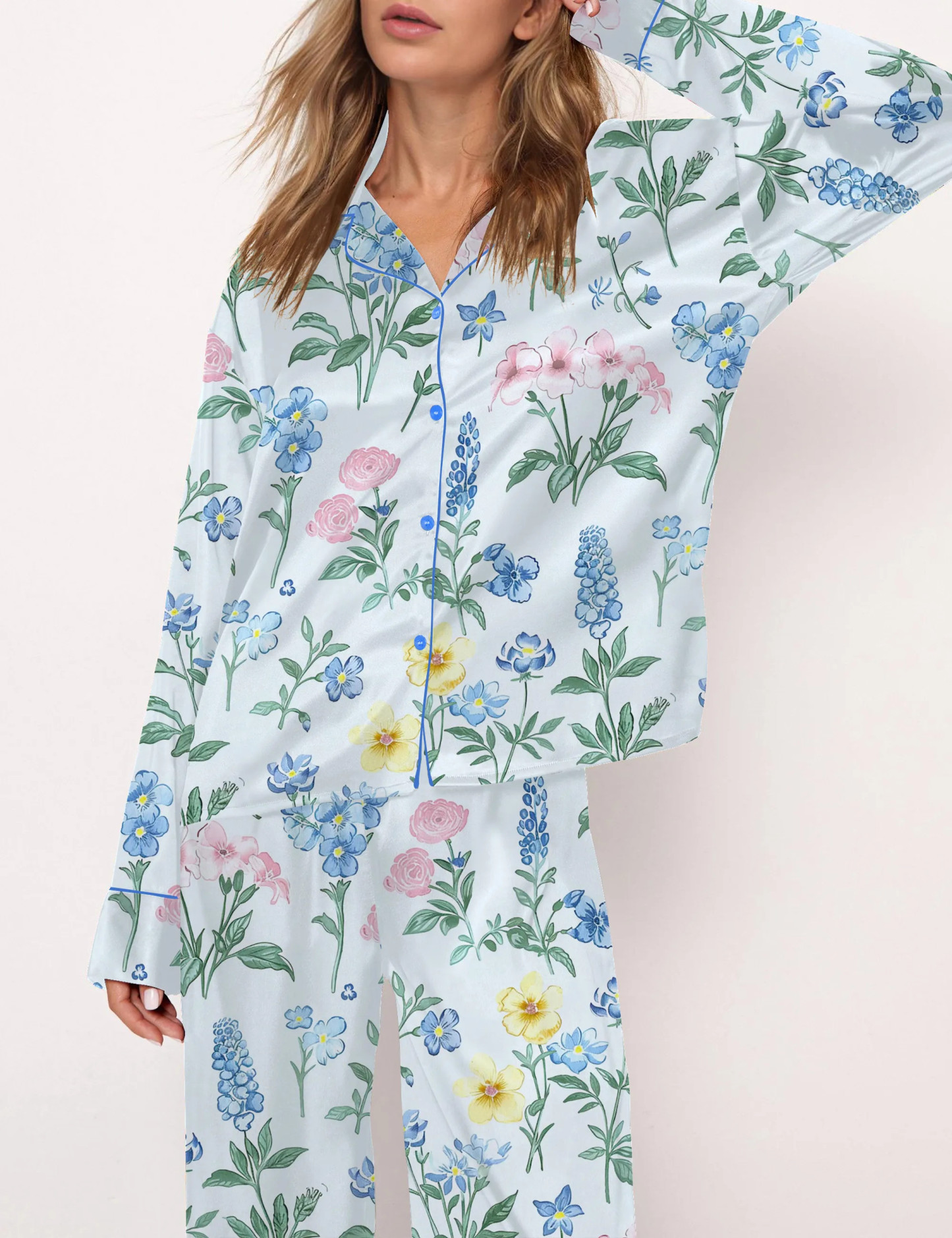 Floral Silky Satin Pajama Set For Women