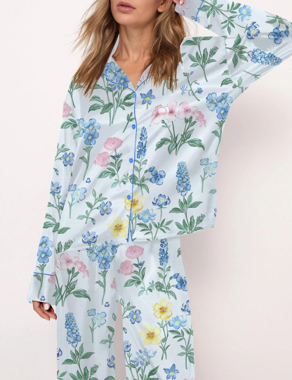 Floral Silky Satin Pajama Set For Women