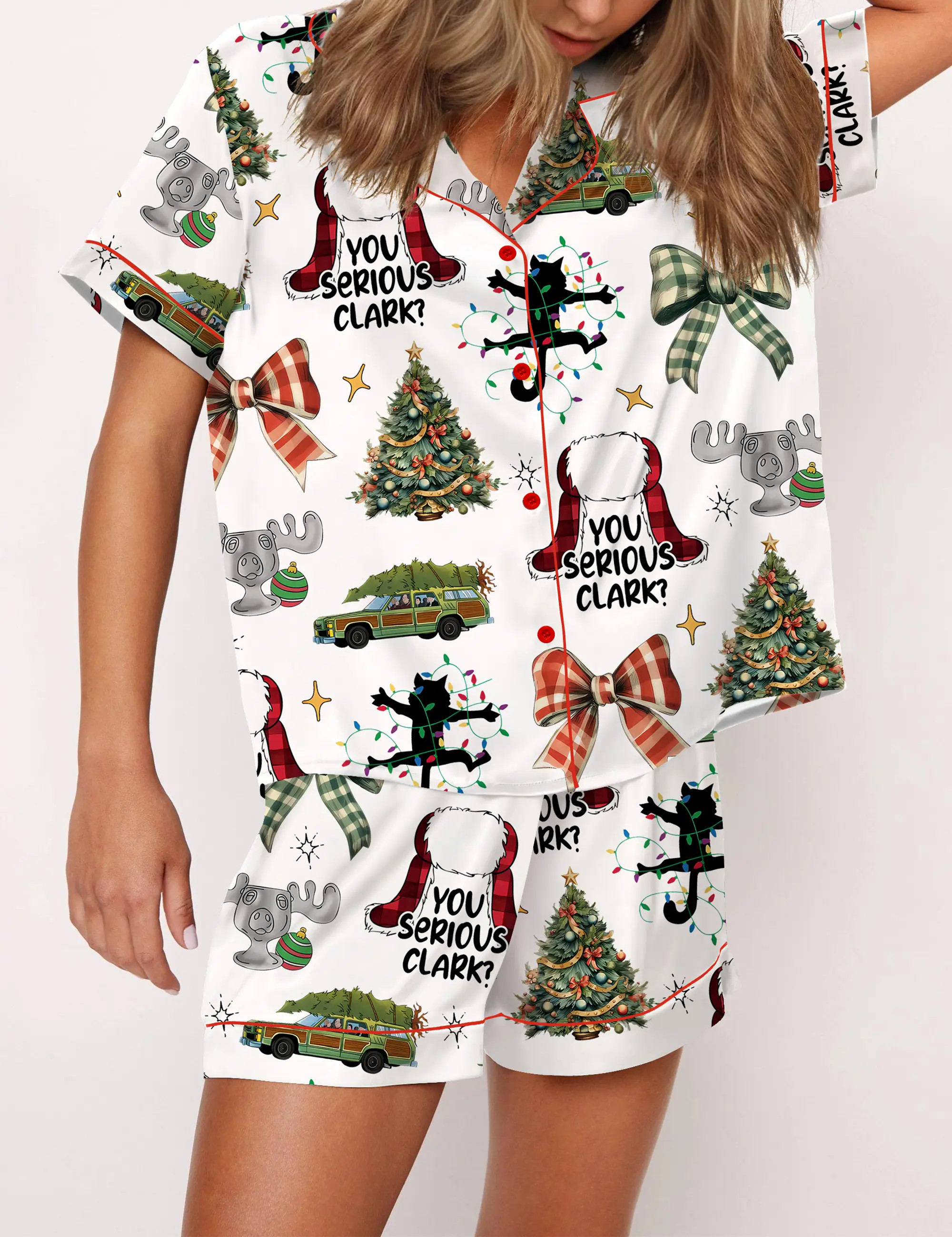 You Serious Clark Christmas Silky Satin Pajama Set For Women