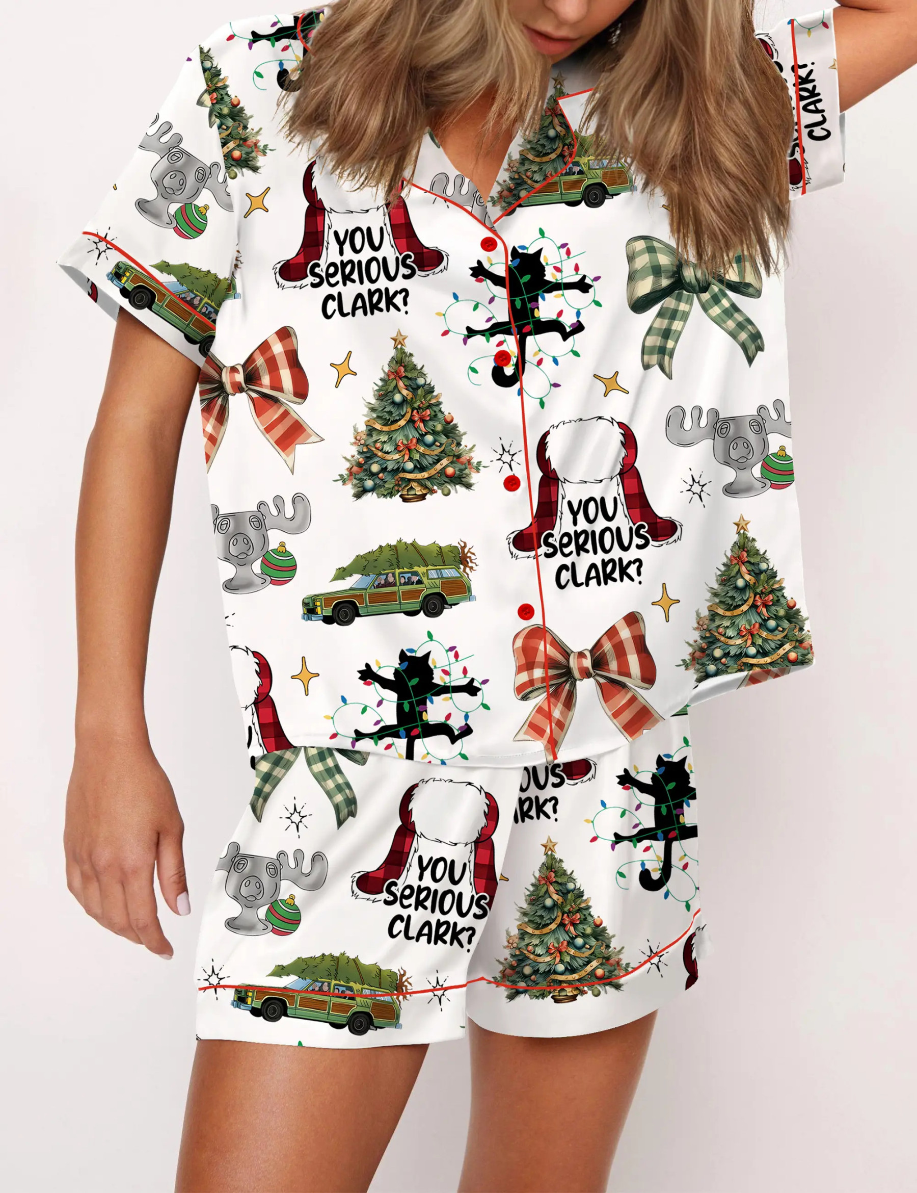 You Serious Clark Christmas Silky Satin Pajama Set For Women