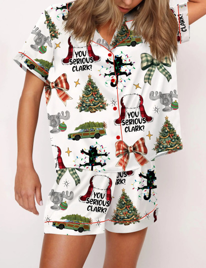You Serious Clark Christmas Silky Satin Pajama Set For Women