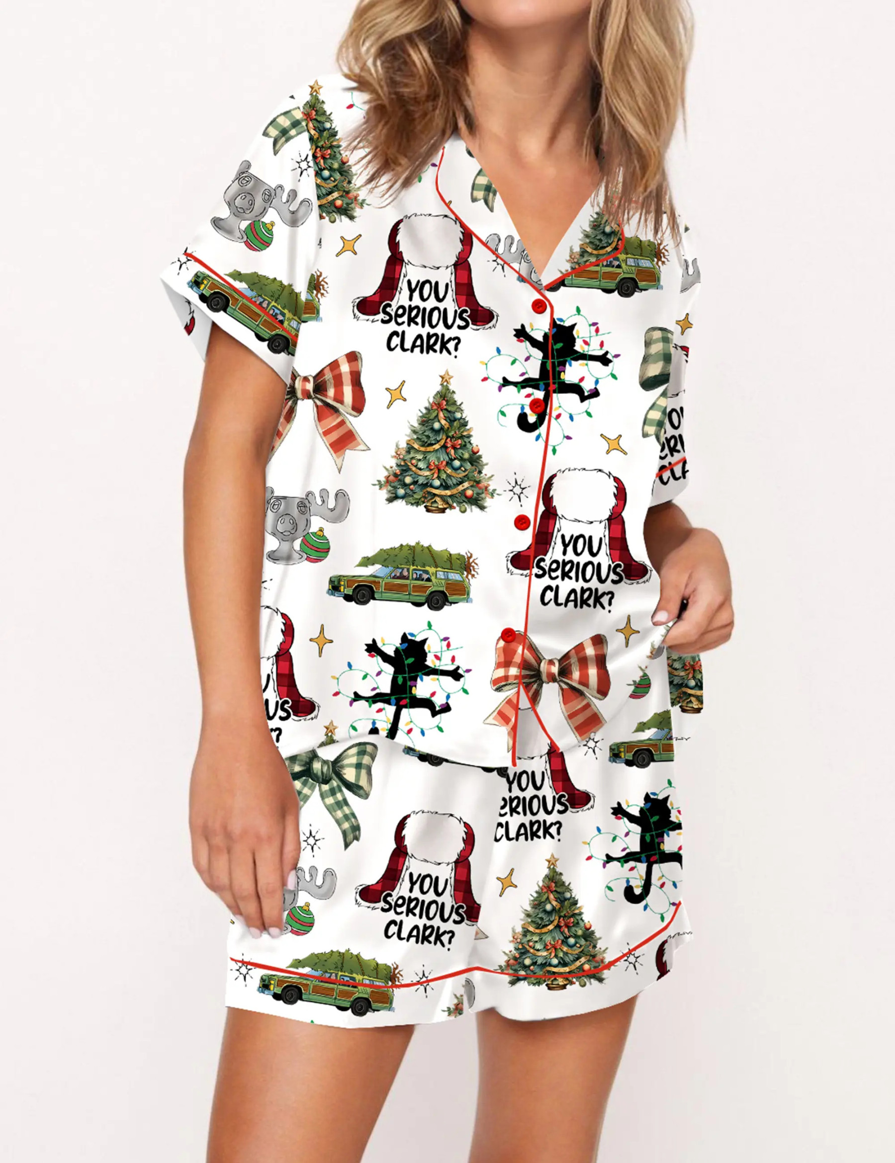 You Serious Clark Christmas Silky Satin Pajama Set For Women