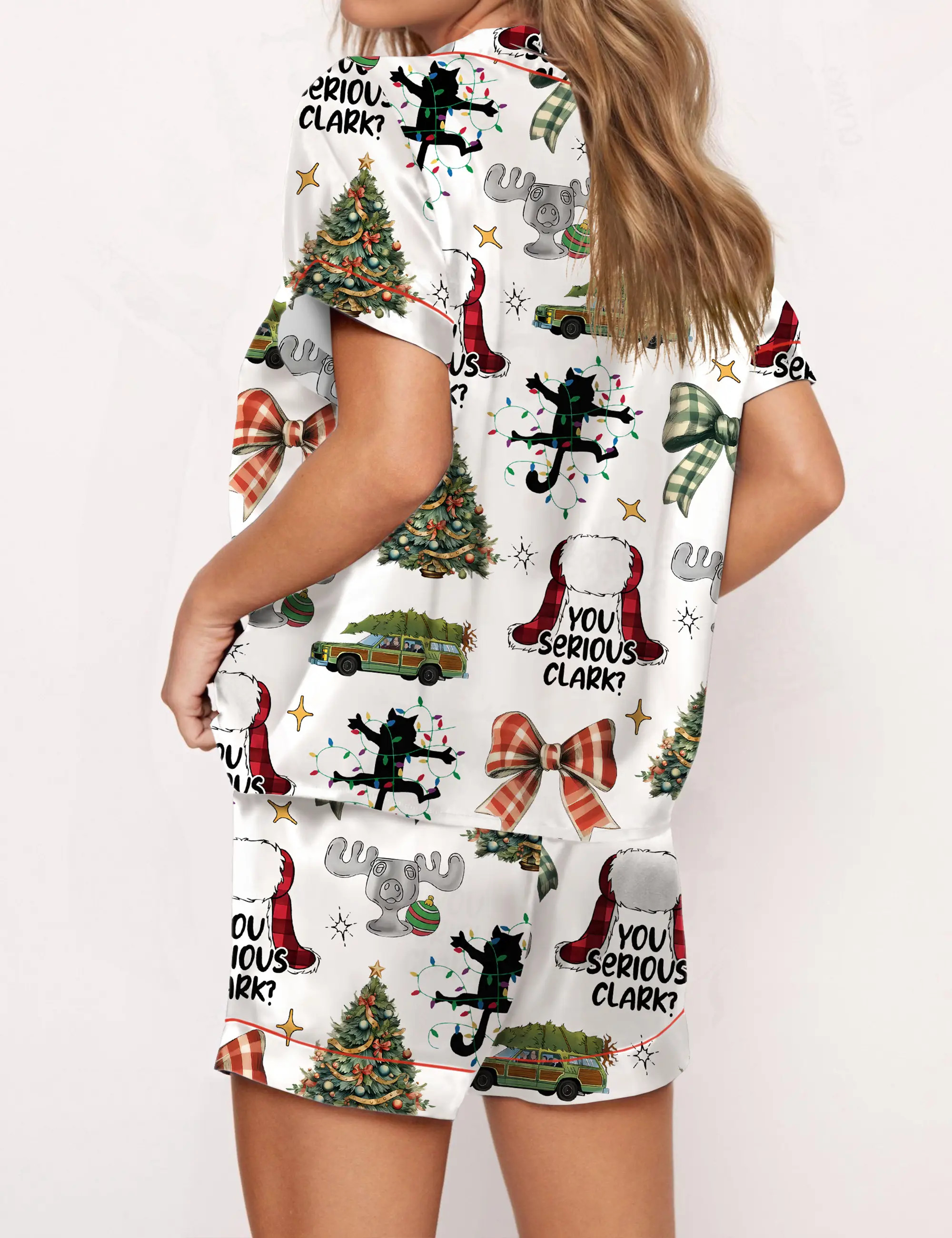 You Serious Clark Christmas Silky Satin Pajama Set For Women