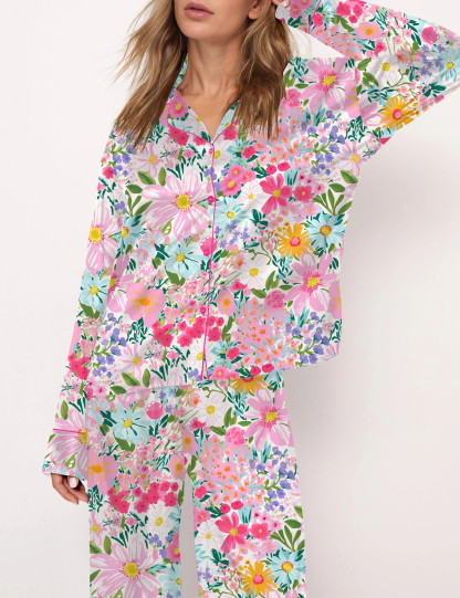 Floral Silky Satin Pajama Set For Women