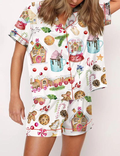 Watercolor Christmas Gingerbreads Satin Pajama Set