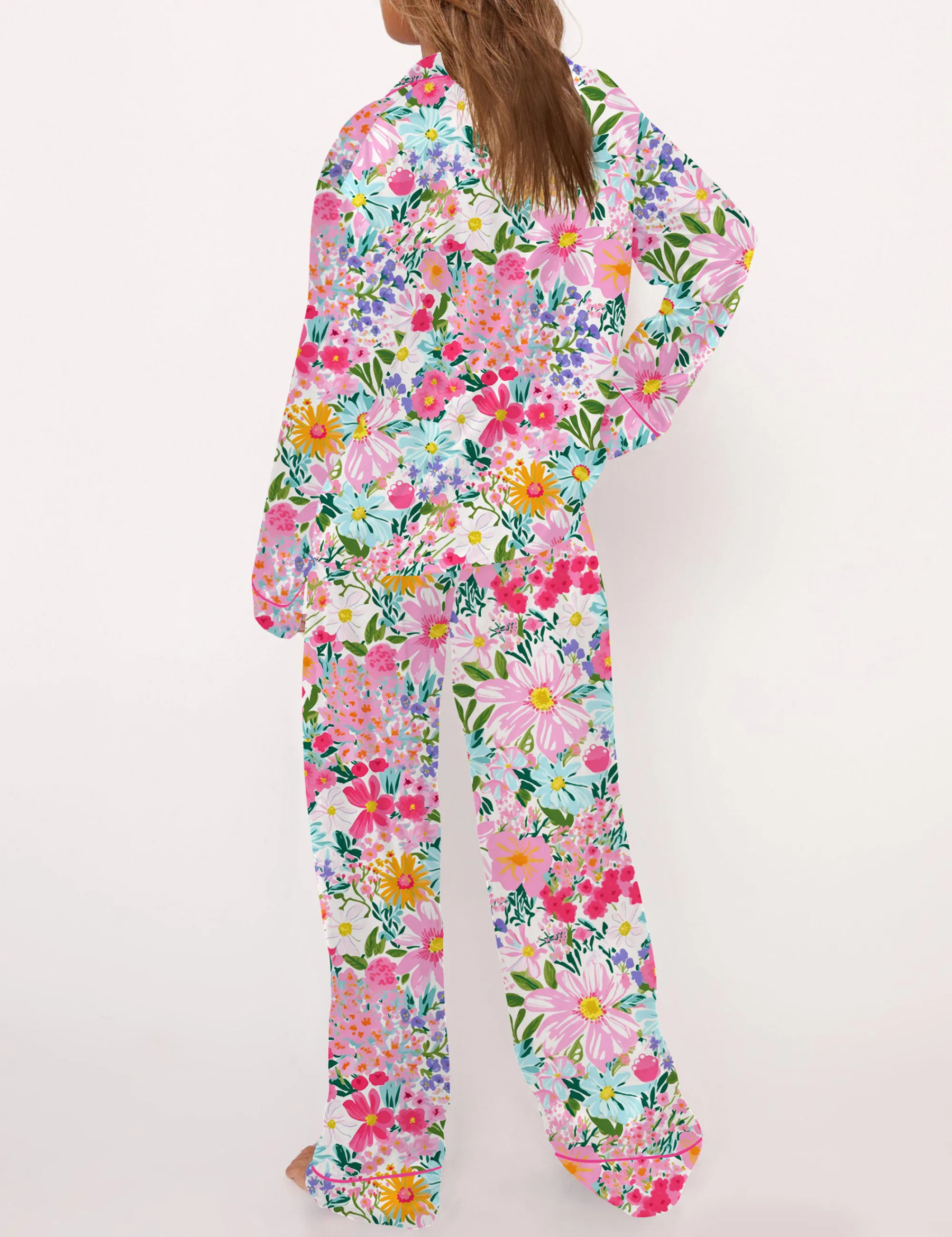 Floral Silky Satin Pajama Set For Women