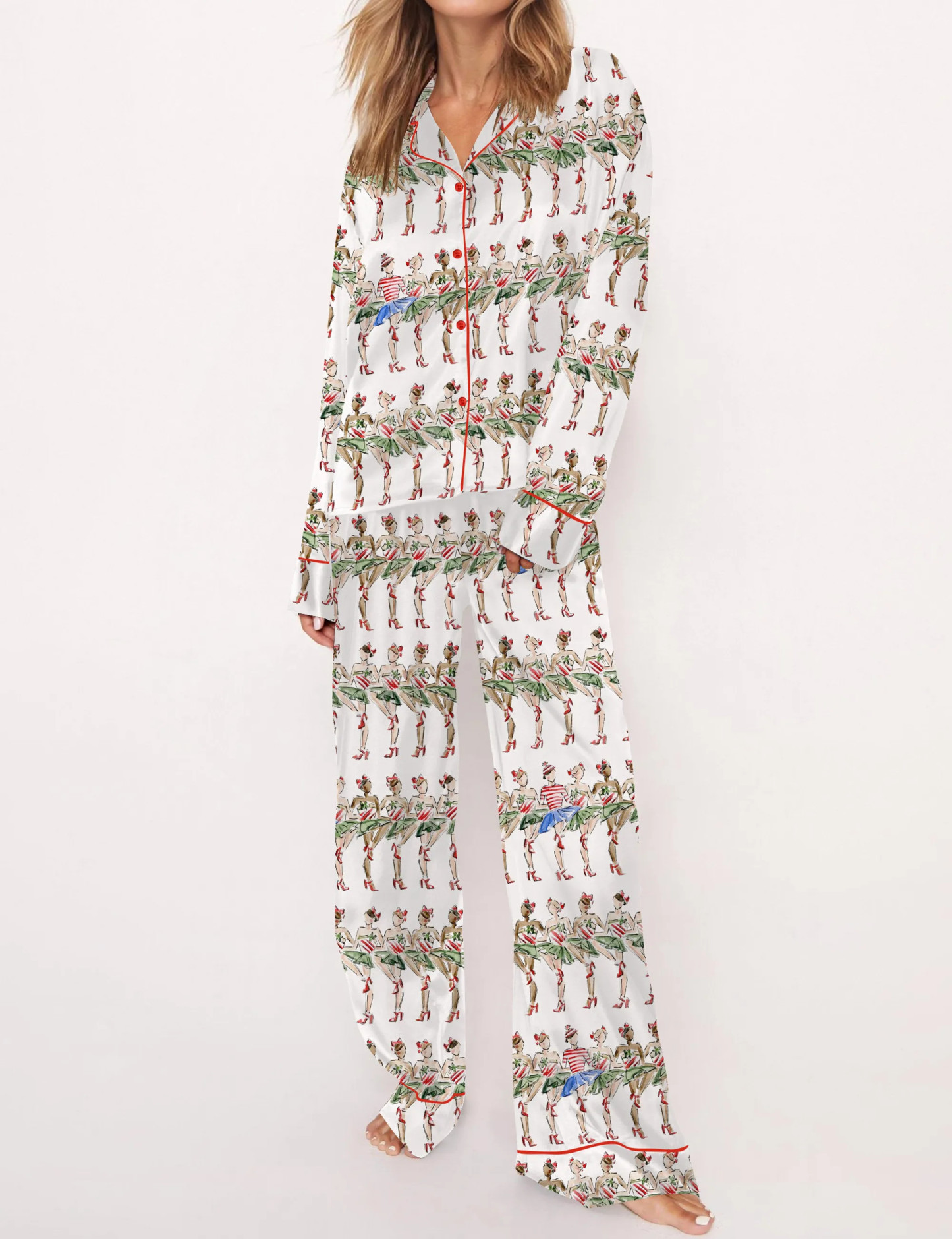 Christmas Radio City Rockette Silky Satin Pajama Set For Women